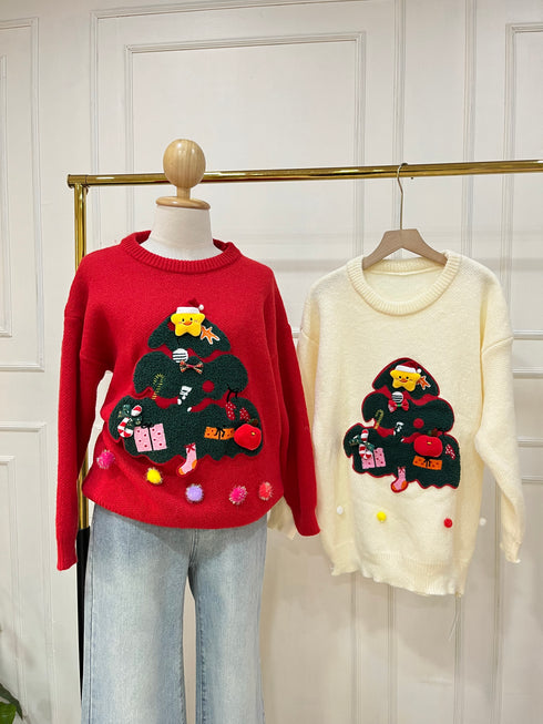 Christmas Tree Print Round Winter Pullover